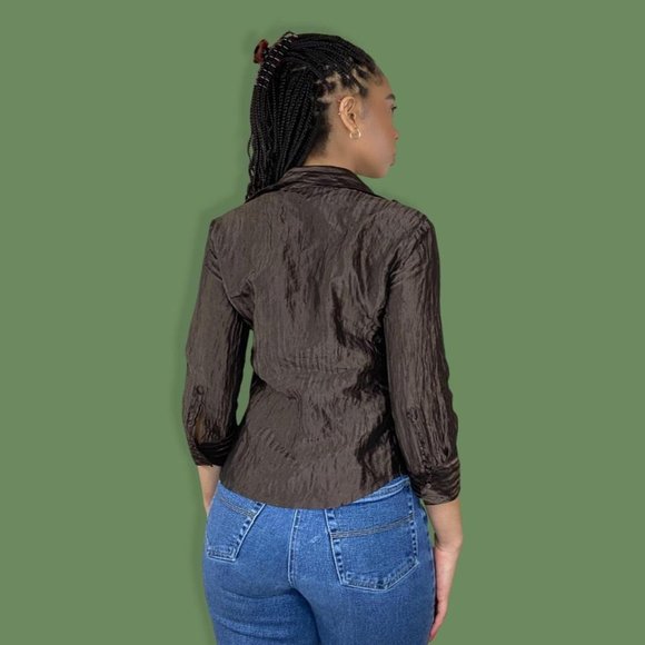 Brown Sheer Ruffle Button Up - Picture 5 of 5
